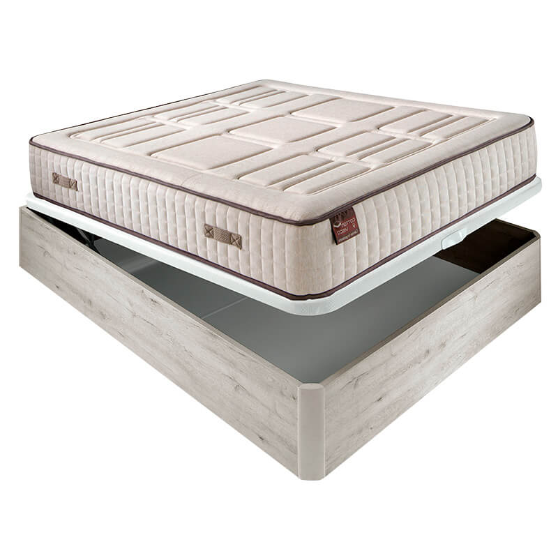 Colchón hr cotton con visco 27 cm extra firme transpirable + canapé abatible madera 3d transpirable altura 34 cm - 90x190 cm - nordico