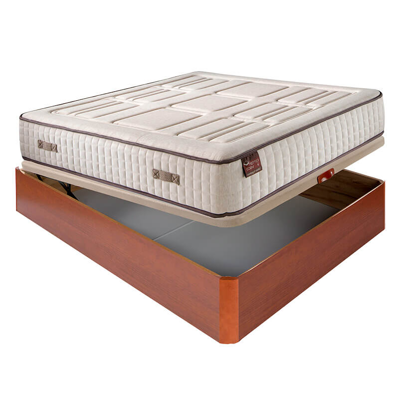 Colchón hr cotton con visco 27 cm extra firme transpirable + canapé abatible madera 3d transpirable altura 34 cm - 90x190 cm - cerezo