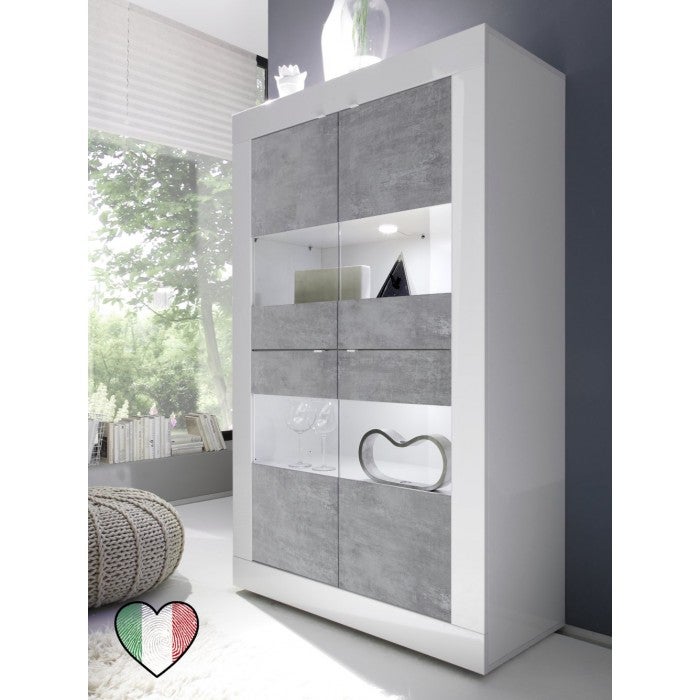 Stilprojectstore - Credenza Vetrina 4 ante Bianco lucido / Cemento con  inserti in vetro - Basic