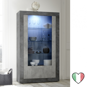 Vetrina Atlanta, Vetrinetta moderna a 3 ante, Credenza da soggiorno o  salotto, Madia alta con ripiani, 77x33h142 cm, Rovere e Bianco, con imballo  rinforzato