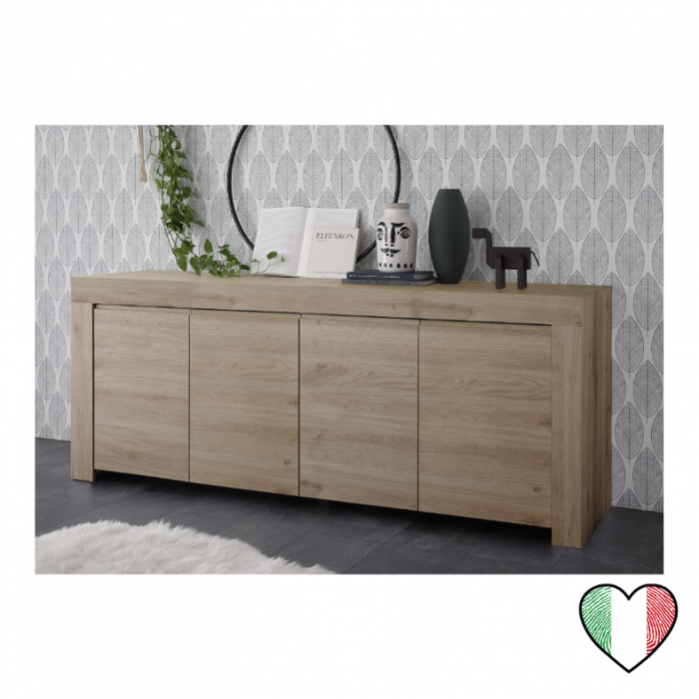 Credenza Contenitore 2 Ante GIOVE 04 – Moderna Buffet In Legno Per Soggiorno, 120x44x193 Cm, Bianco Laccato Lucido