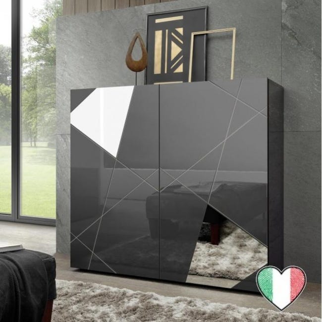 Stilprojectstore - Credenza Soggiorno Grigio Lucido, 2 Ante Con Inserti A Specchio L. 121 Cm Lisbona 86169809 - Foto 4