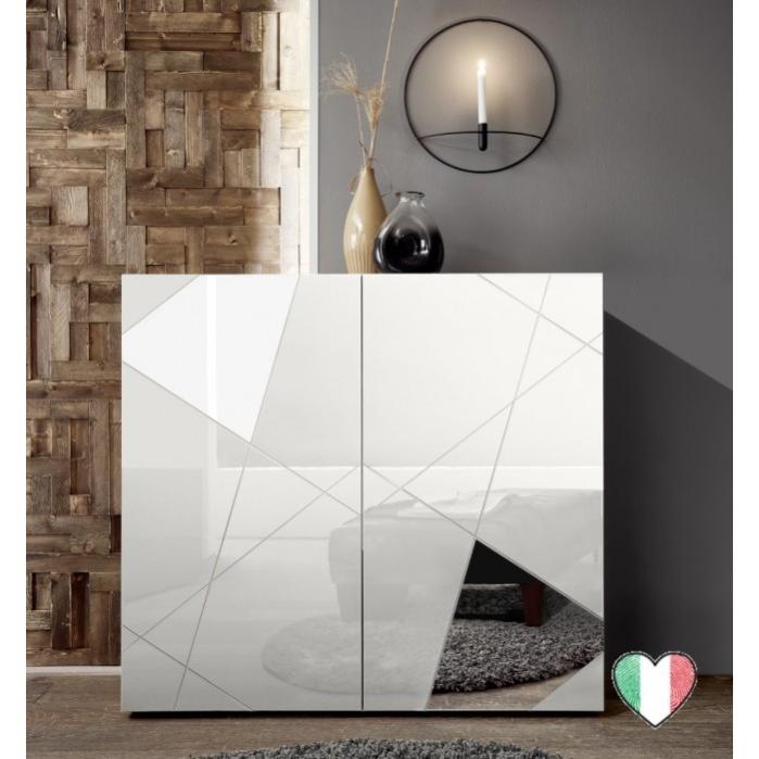 Stilprojectstore - Credenza Soggiorno Grigio Lucido, 2 Ante Con Inserti A Specchio L. 121 Cm Lisbona 86169809 - Foto 6