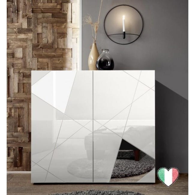 Stilprojectstore - Credenza Soggiorno Grigio Lucido, 2 Ante Con Inserti A Specchio L. 121 Cm Lisbona 86169809 - Foto 6