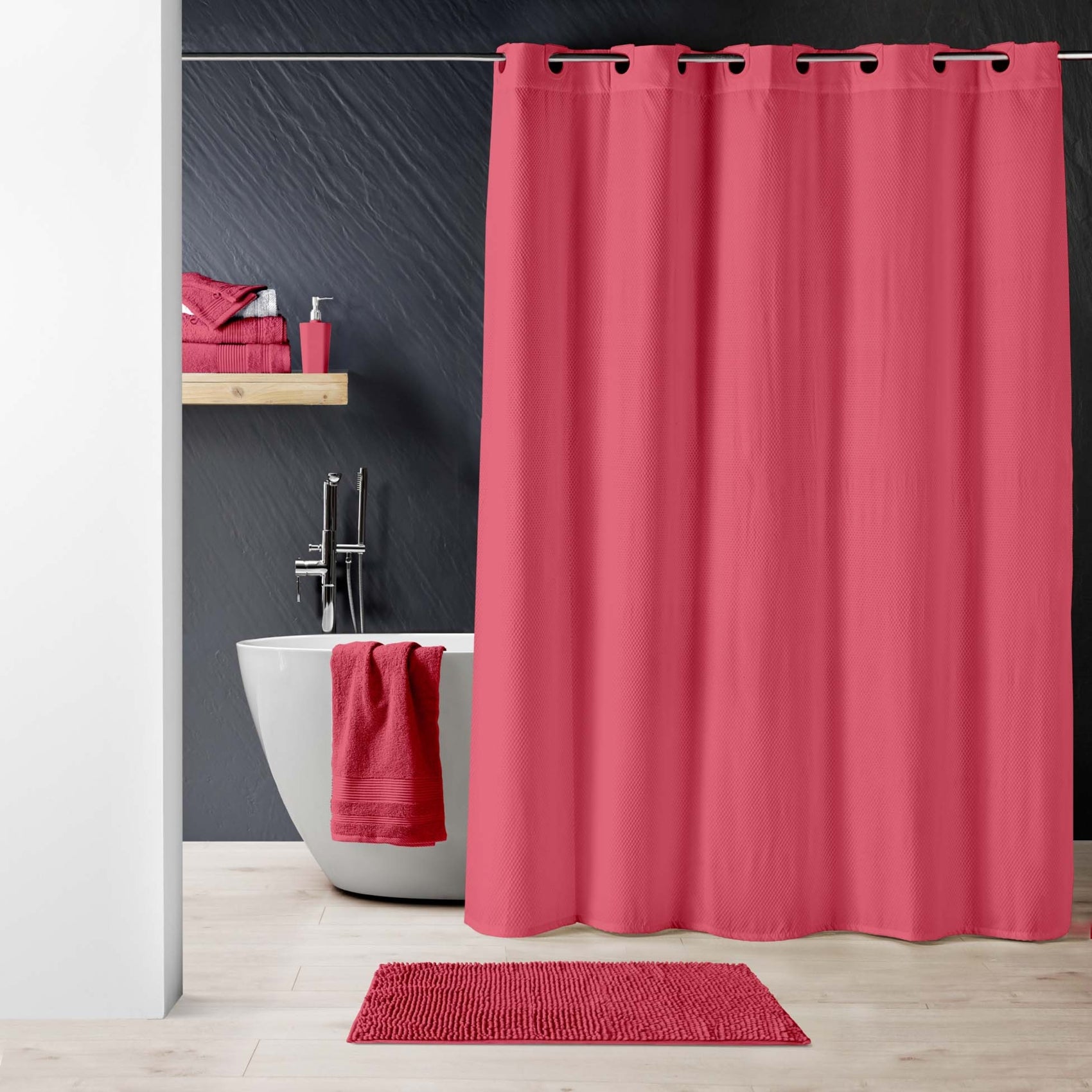 Rideau de douche avec œillets clipsables - Rose Blush - 180x200 cm -  Polyester