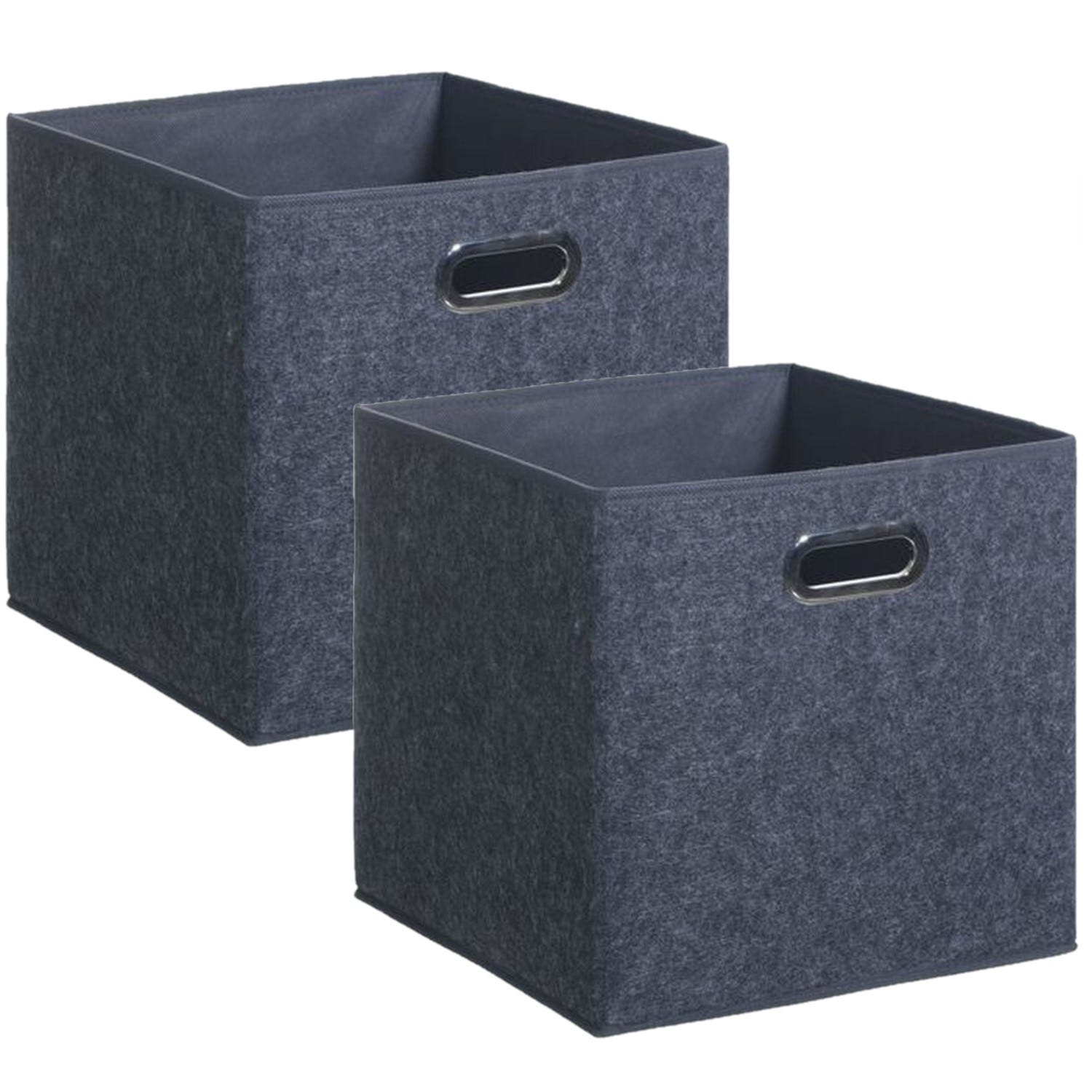 Lot de 2 boites de rangement en carton rigide - FSC 100% - Poignées effet  cuir noir - Imprimé Caribbean - Bleu - Dimensions L&S