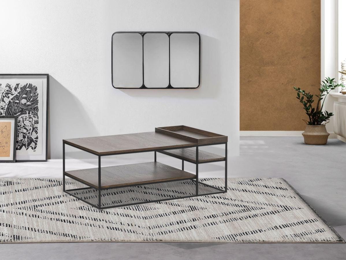 Table basse - QQMORA - yy12103 - MDF et fer - Marron foncé et noir Table basse - QQMORA - yy12103 - MDF et fer - Marron foncé et noir