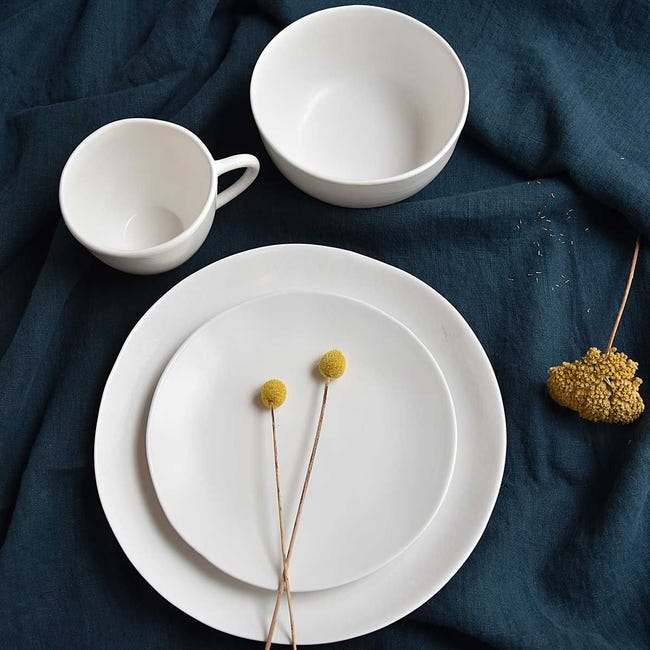 Service assiettes plates (par 4) et desserts (par 4) en céramique noir –  Decoclico