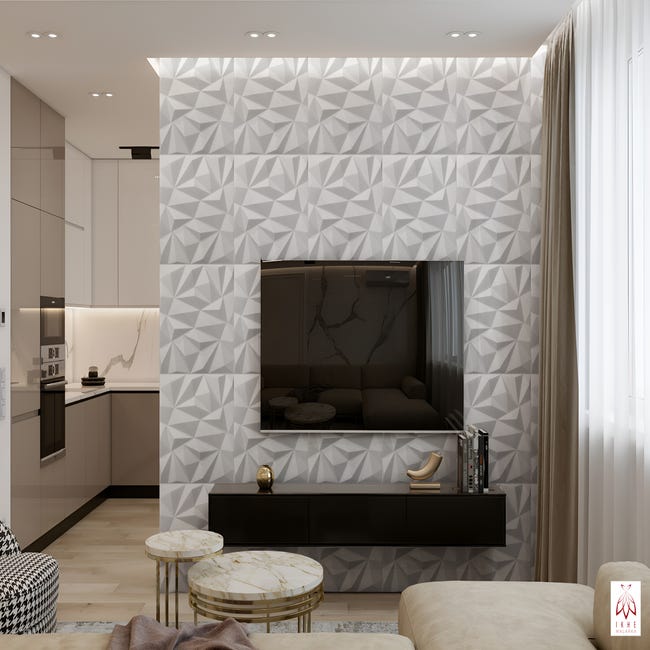 2m²-8PCS - Panneaux muraux 3D décors revêtements de plafond aspect  imitation béton MATÉRIAU POLYSTYRÈNE STYROPOR-ARTIG 3D/épaisseur 3mm  Diamant 42