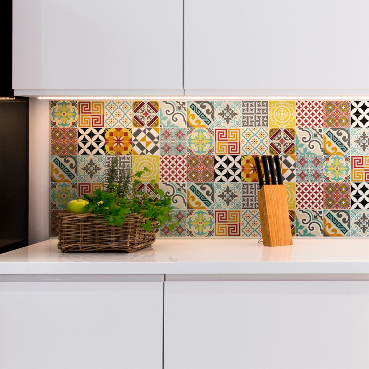 Adesivo Da Parete Paraschizzi Crearreda Azulejos Blu, Per Cucina, Rinnovabile, Made In Italy