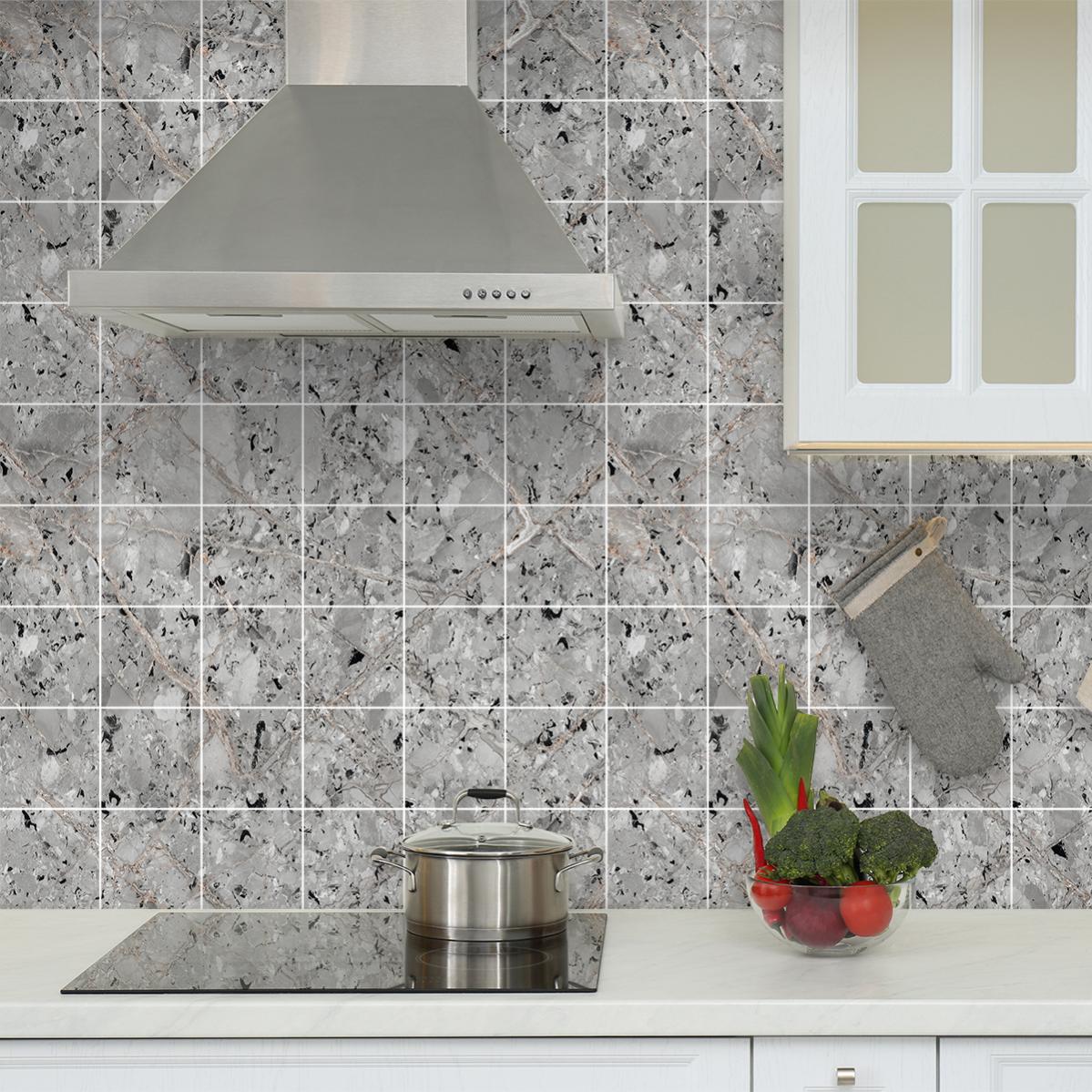 20 Adesivi Piastrellla Effetto Marmo 10x10 Cm In PVC Impermeabile - Autoadesivi Da Parete Per Cucina E Bagno - Antiolio E Facili Da Pulire - Rivestimento Adesivo Fai Da Te - 6