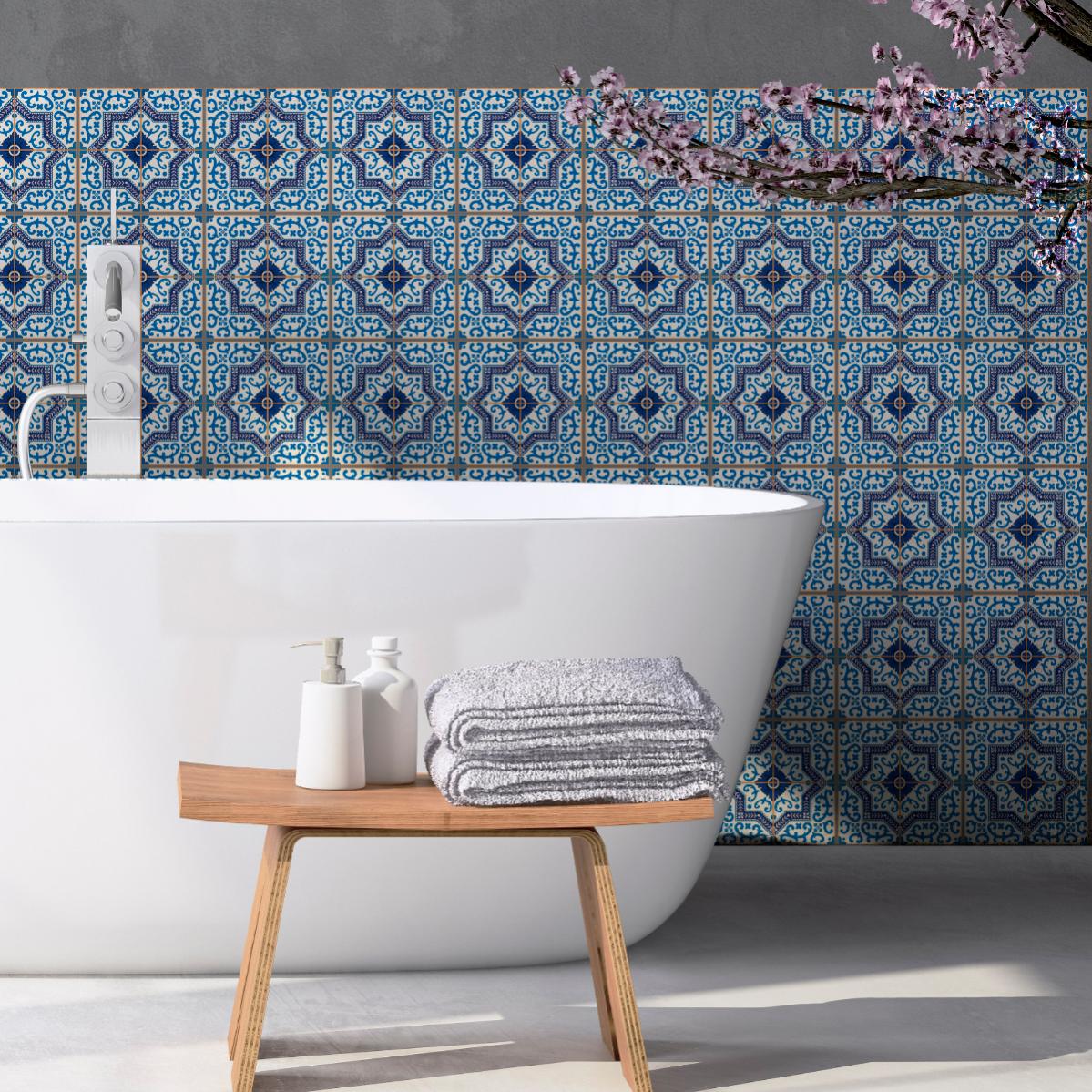 Adesivi Scale, Piastrelle, contromarco, Piastrelle di Cemento, Adesivi contrassegnati - Adesivi contrassegnati alle Piastrelle di Cemento Adesivo - azulejos - 15 x 105 cm, 6 Strisce