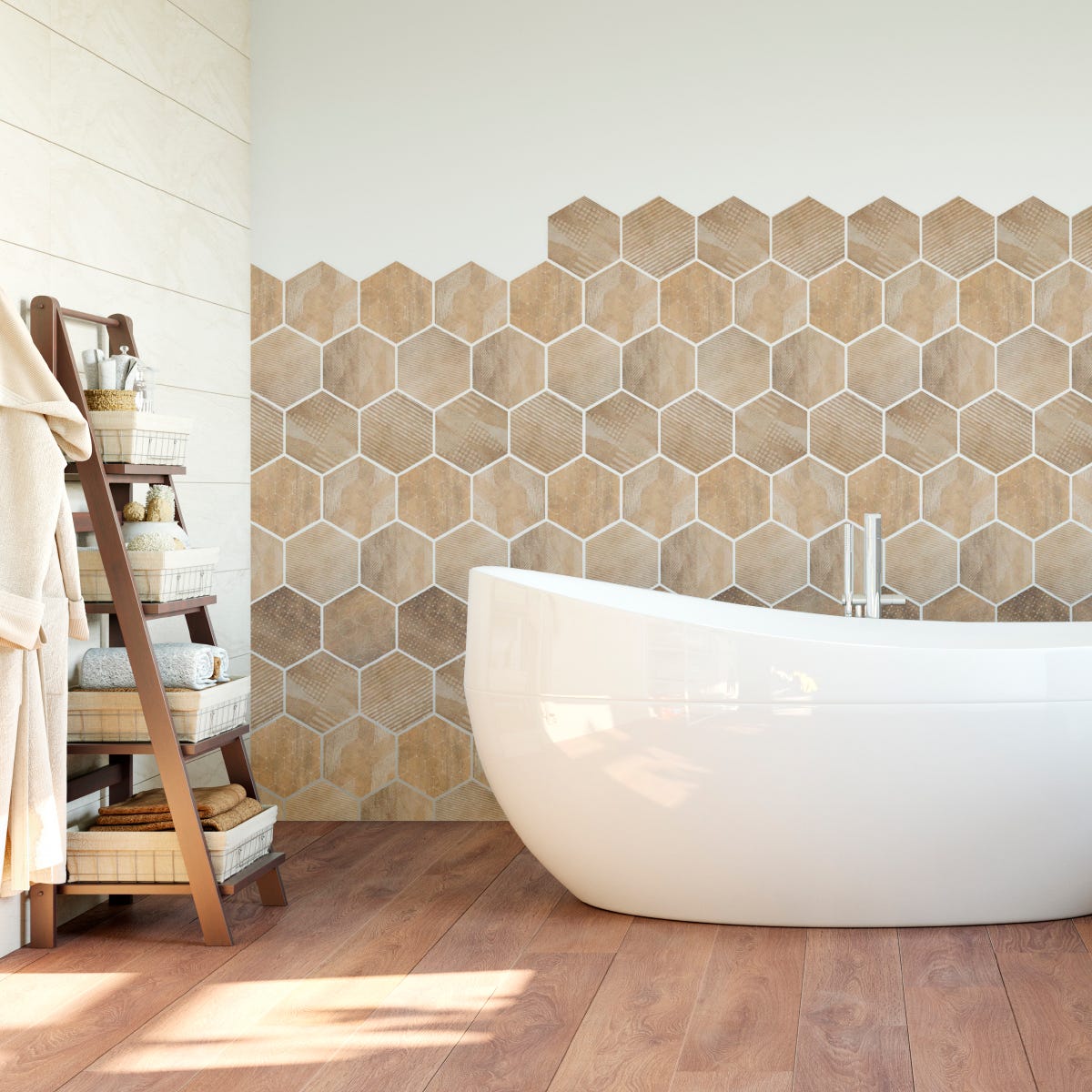 Vinilo azulejos hexagonales madera resistida - adhesivo pared - sticker  revestimiento - 60x90cm-28stickershexagones15x13,5cm