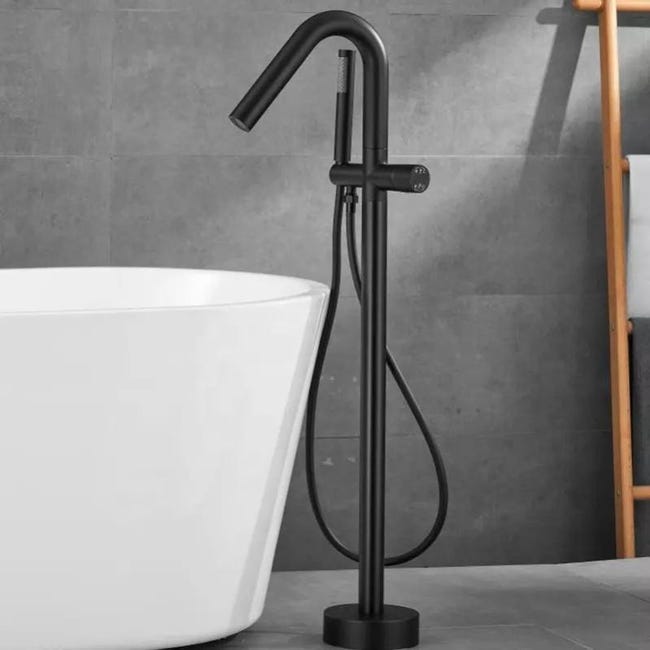Grifo monomando de pie para bañera exenta, diseño negro