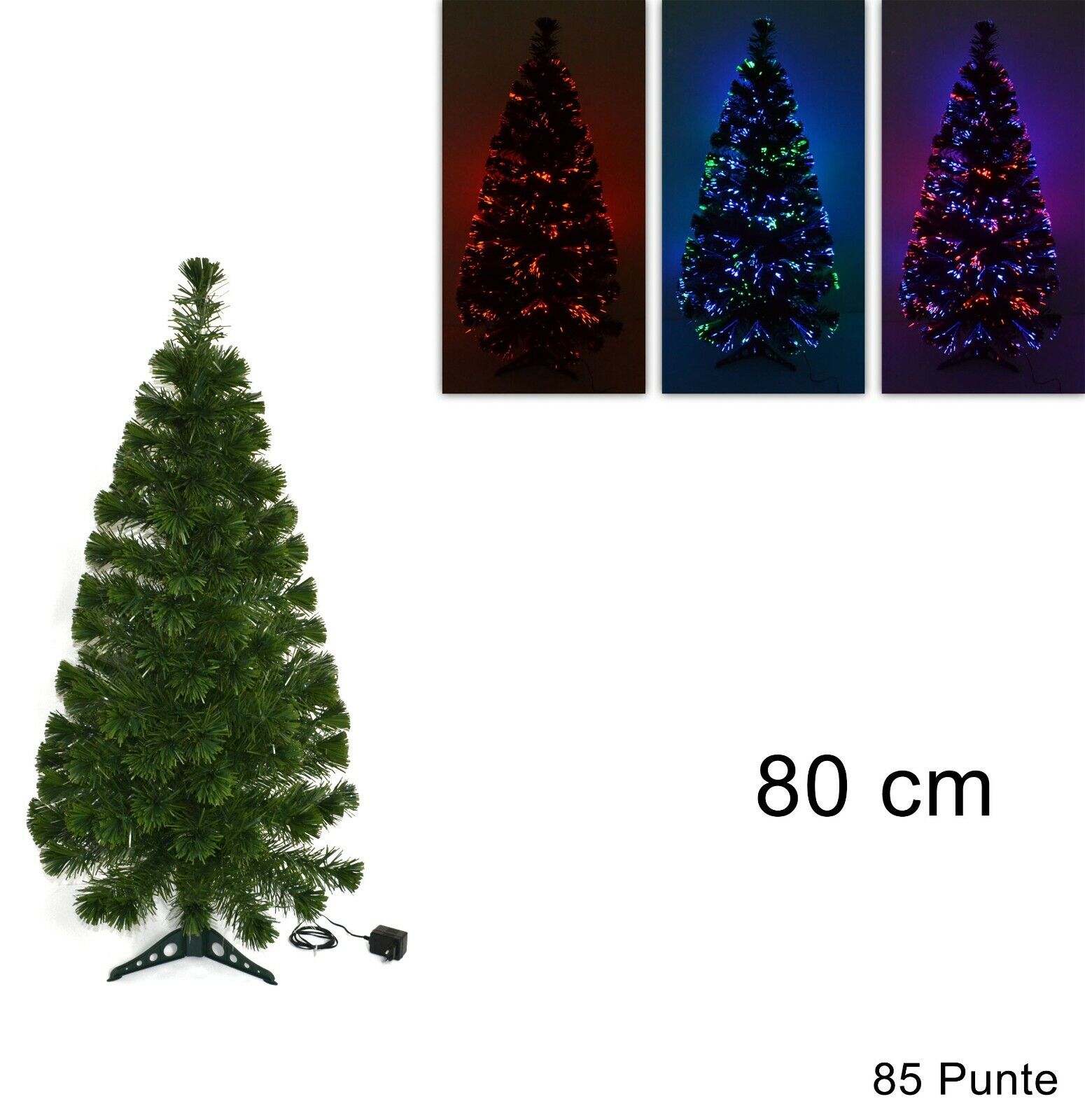 ALBERO DI NATALE CON PUNTE IN FIBRA OTTICA MULTICOLOR 80cm CON 85 PUNTE ...