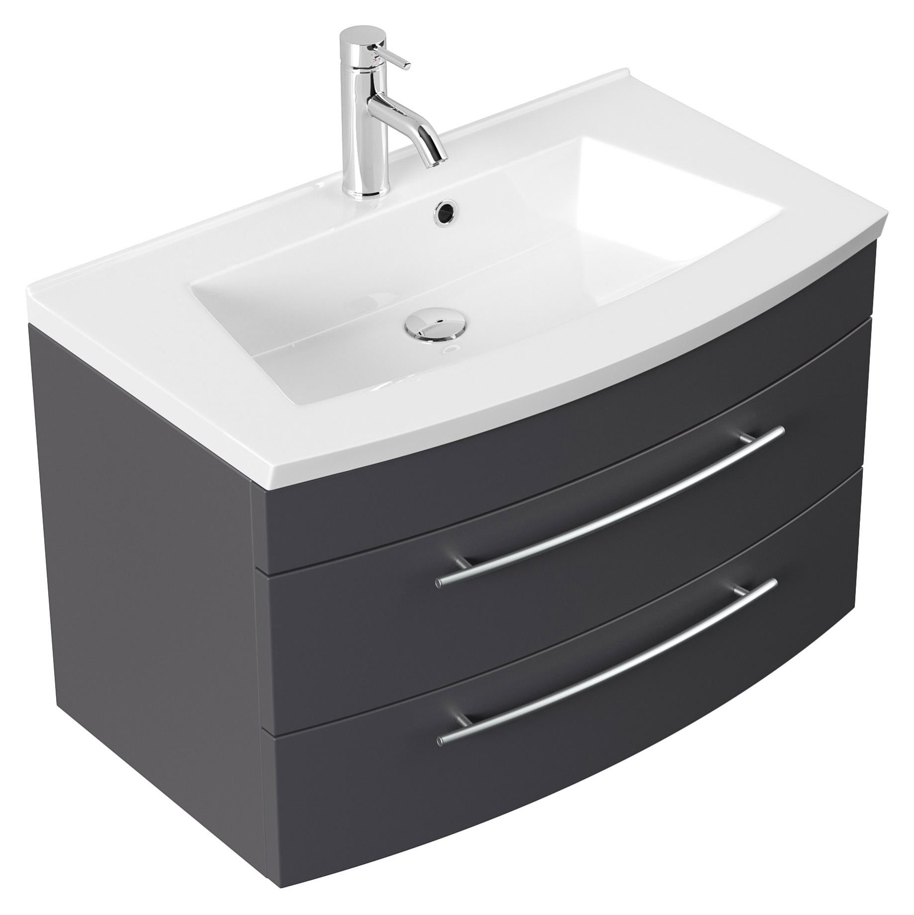 Meuble de salle de bain suspendu anthracite nervuré de 80 cm avec tiroirs, miroir et lavabo Mia | Leroy Merlin Meuble de salle de bain suspendu anthracite nervuré de 80 cm avec tiroirs, miroir et lavabo Mia | Leroy Merlin