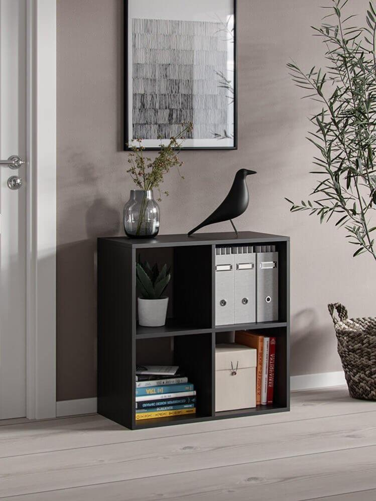 Bibliothèque décorative cube PLATON noir mat 4 étagères cases 70 x 70 x ...