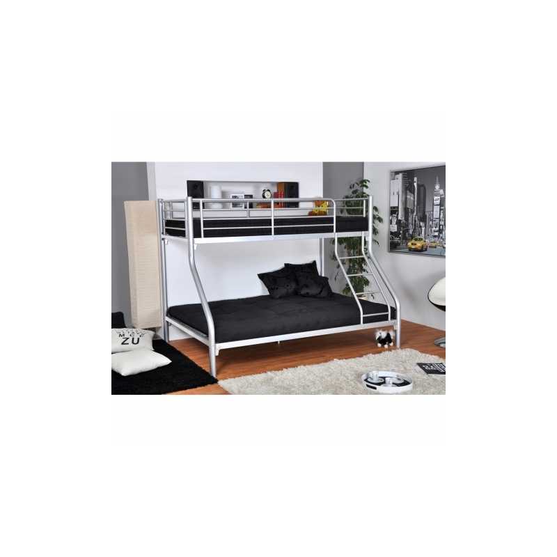Litera jorge|varios colores y medidas|cama matrimonio inferior + individual superior|metal epoxy (color: plata - colchones: 1 colchón 135x190)