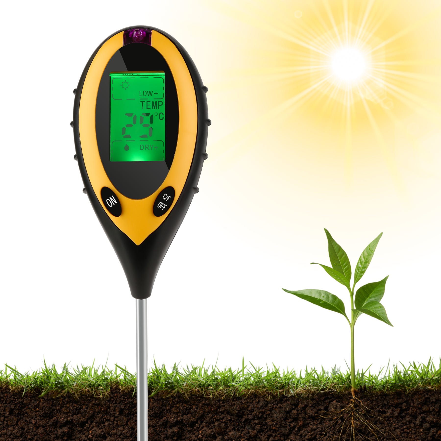 4 en 1 pH Testeur de Sol pH d'humidité Température Lumineuse Metre de Sol  Humidité Testeur Terre Electronique pour Jardin