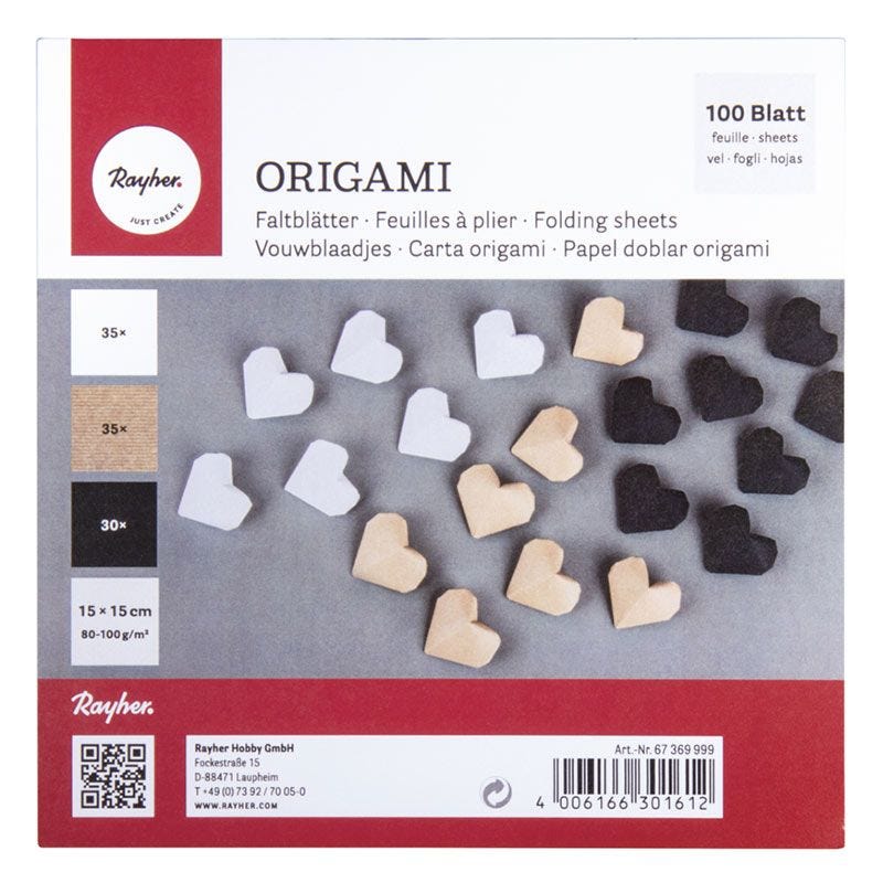 100 fogli di carta per origami 15 x 15 cm - bianco-beige-nero