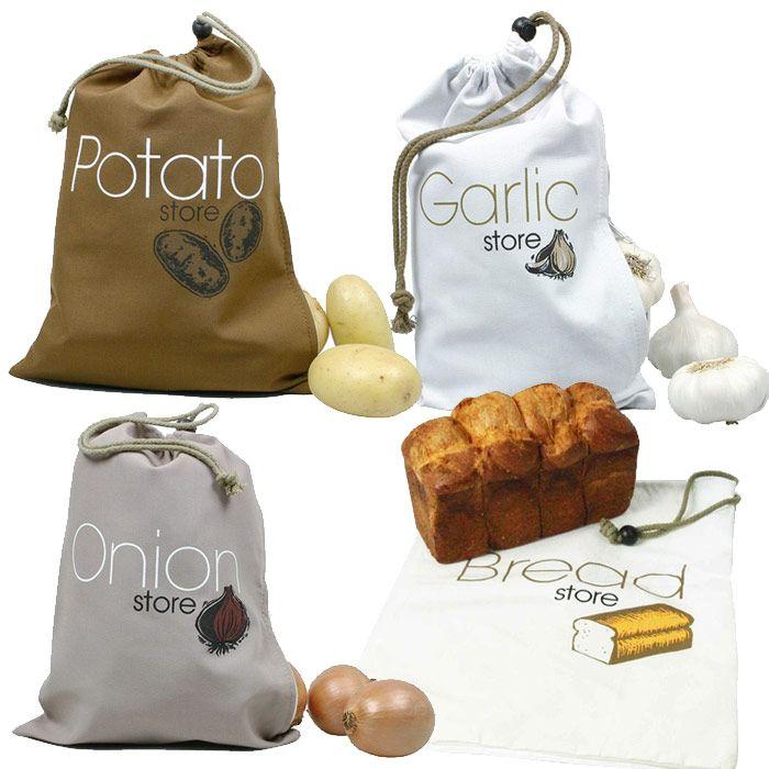4 sacs de conservation alimentaires en tissu : ail, oignons, pommes de  terre, pain - Chevalier Diffusion
