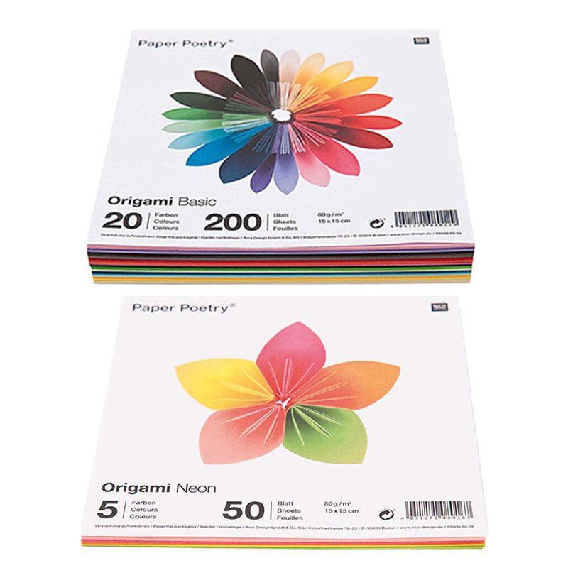 250 fogli per origami Basic + Fluo 15 x 15 cm
