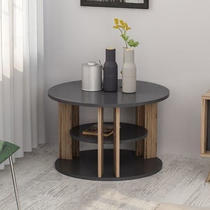 Table basse ronde avec plateaux pivotants et rangement blanc et bois clair  chêne D80 cm ICON - Miliboo