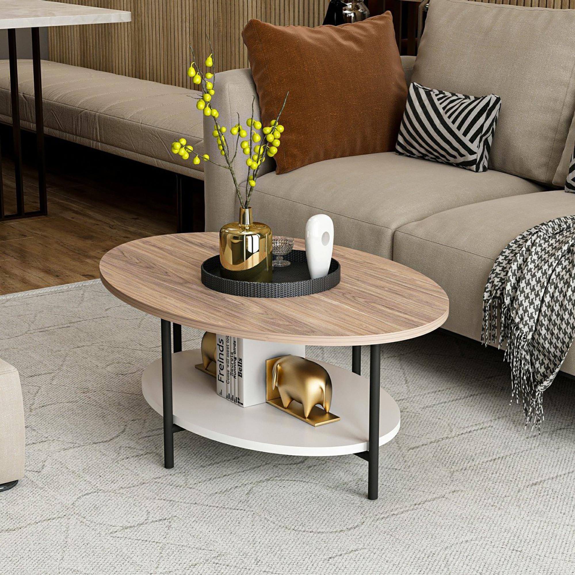 LIFEZEAL Tavolino Da Salotto A Forma Di Z, 2 Ripiani In Bambù Massello E Vetro Temperato, Piano Rimovibile 120x56 Cm, Ripiano In Rattan, Capacità 55 Kg, Colore Naturale