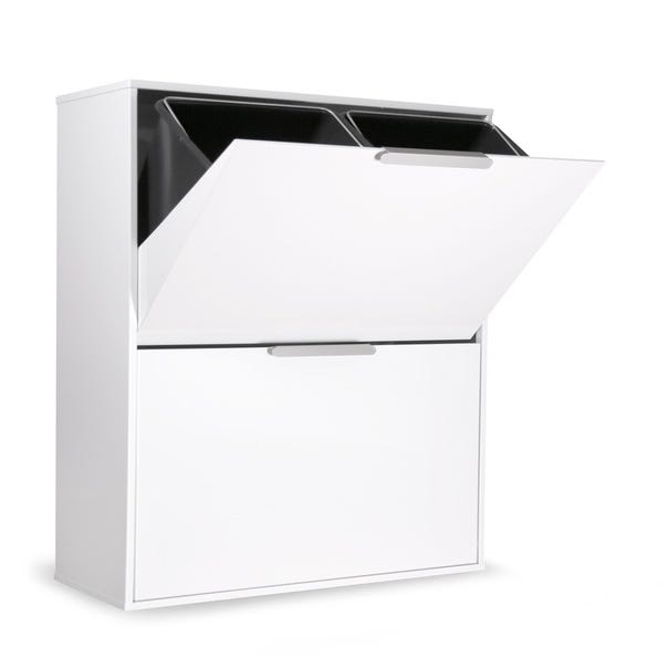 ARREGUI Basic CR601-B37 Cubo de basura y reciclaje de acero de 4 cubos con  encimera de madera, mueble de reciclaje, 4 x 17 L (68 L), blanco y roble