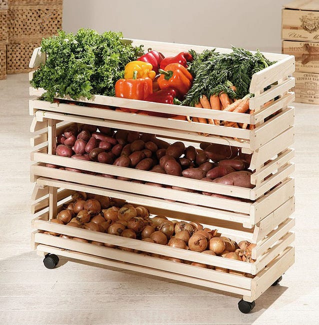 Grande Caisse Etagére cagette pour rangement en Bois empilables pour fruits  et légumes, , 79 x 30 x 80 cm