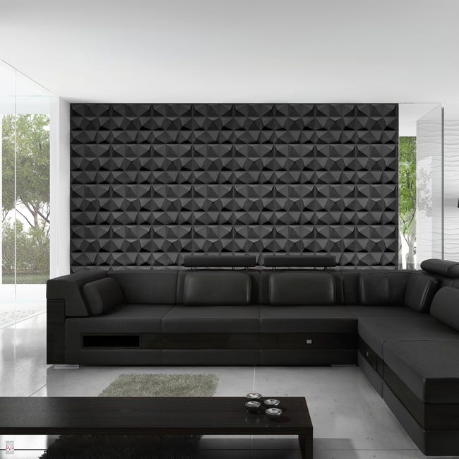 Panneaux muraux 3D décors revêtement mural panneaux de plafond POLYSTYRENE  MATERIAL STYROPOR-TYPE 3mm force 8 pièces - 2m² Pyramide Noir
