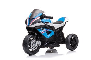 Moto électrique pour enfant BMW S1000RR, 12V, 2 moteurs, roues EVA avec  roulettes stabilisatrices, lumière, siège en cuir