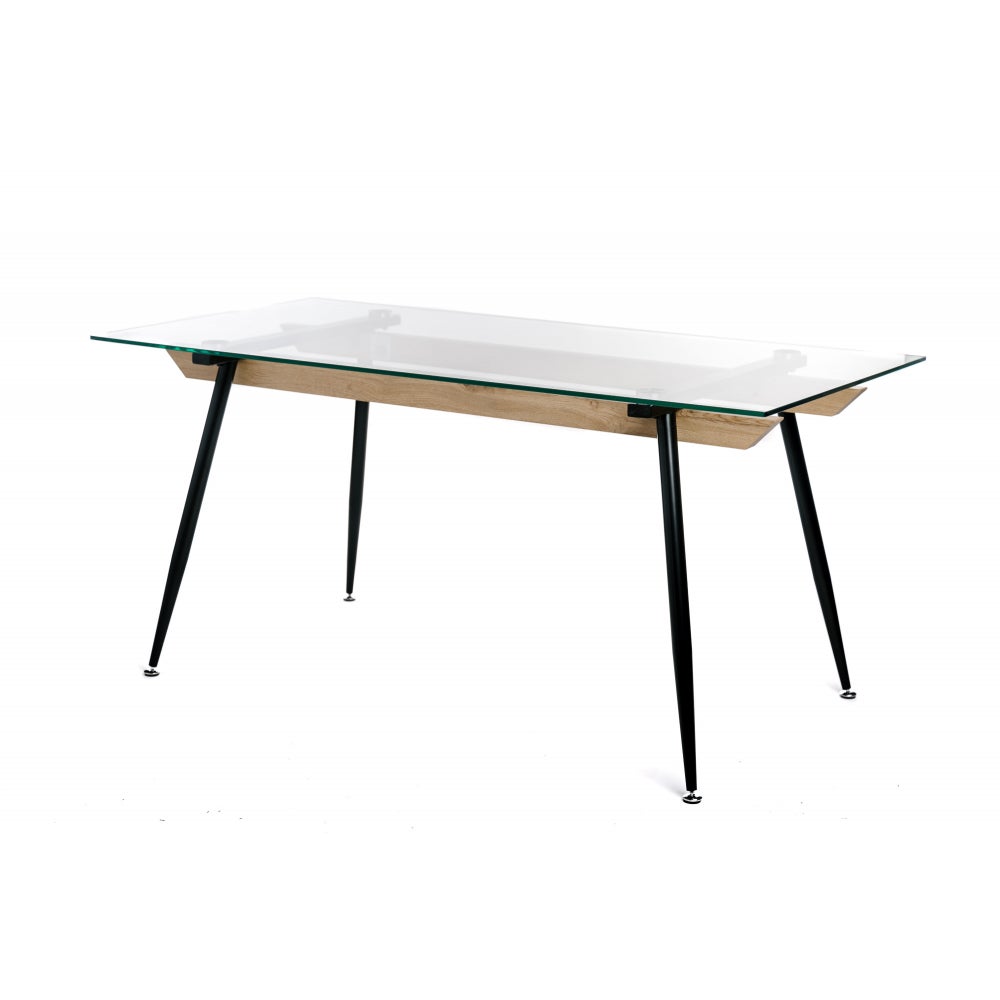 VIDRE - Table Repas Rectangulaire 160cm Plateau Verre 