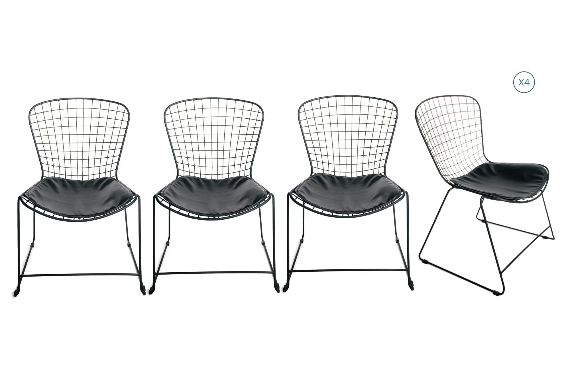 Lot de 4 Chaises Salle à Manger Industriel en Métal Noir avec Galette