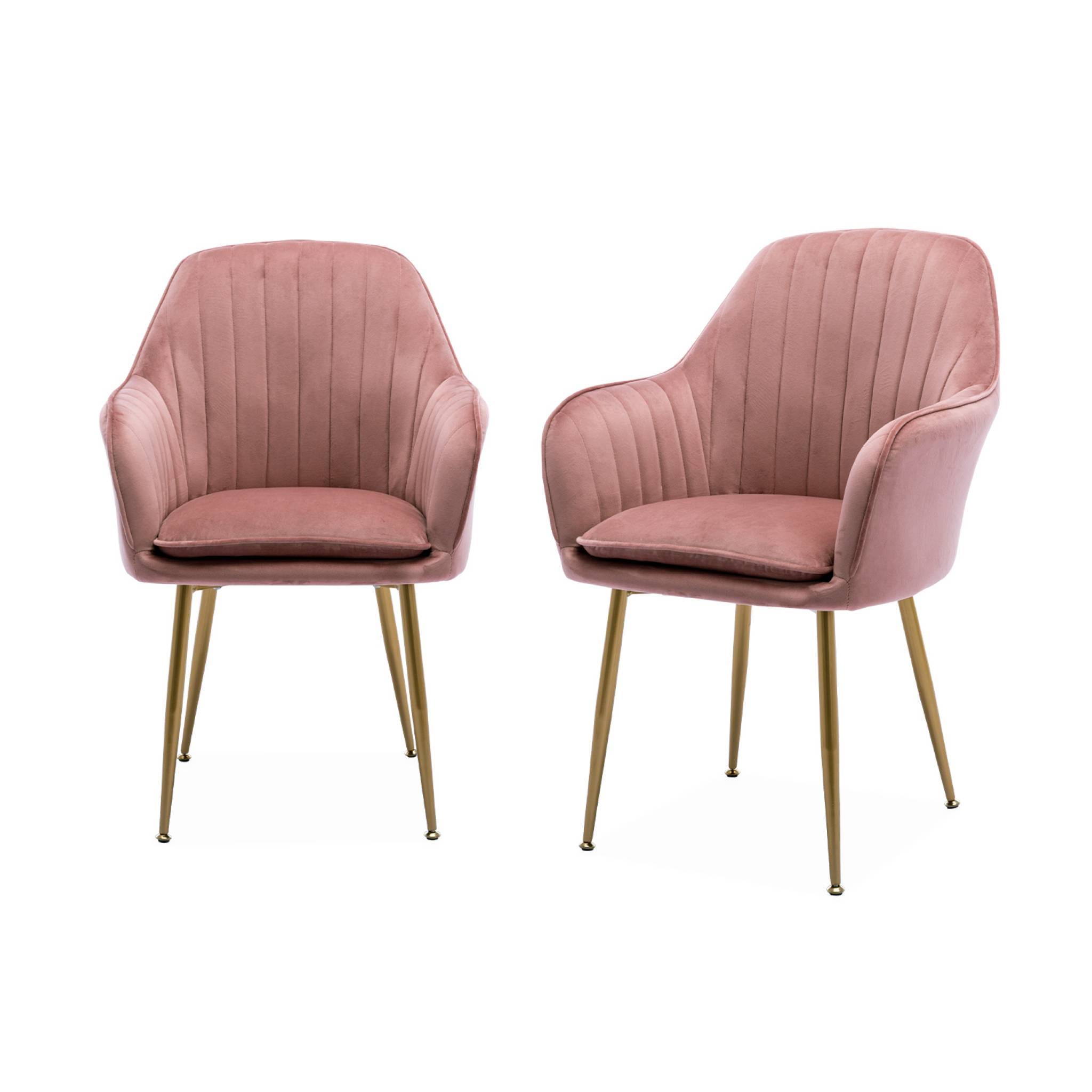 Lot de 2 fauteuils en velours vieux rose et pieds en métal doré. Shella L  58 x P 58 x H 85
