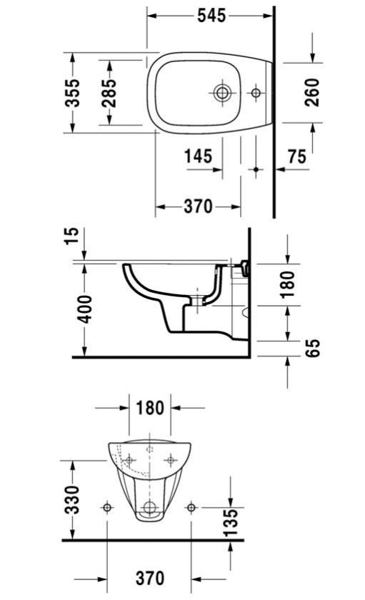 D-Code Bidet sospeso con troppopieno, con bordo per rubinetteria ...
