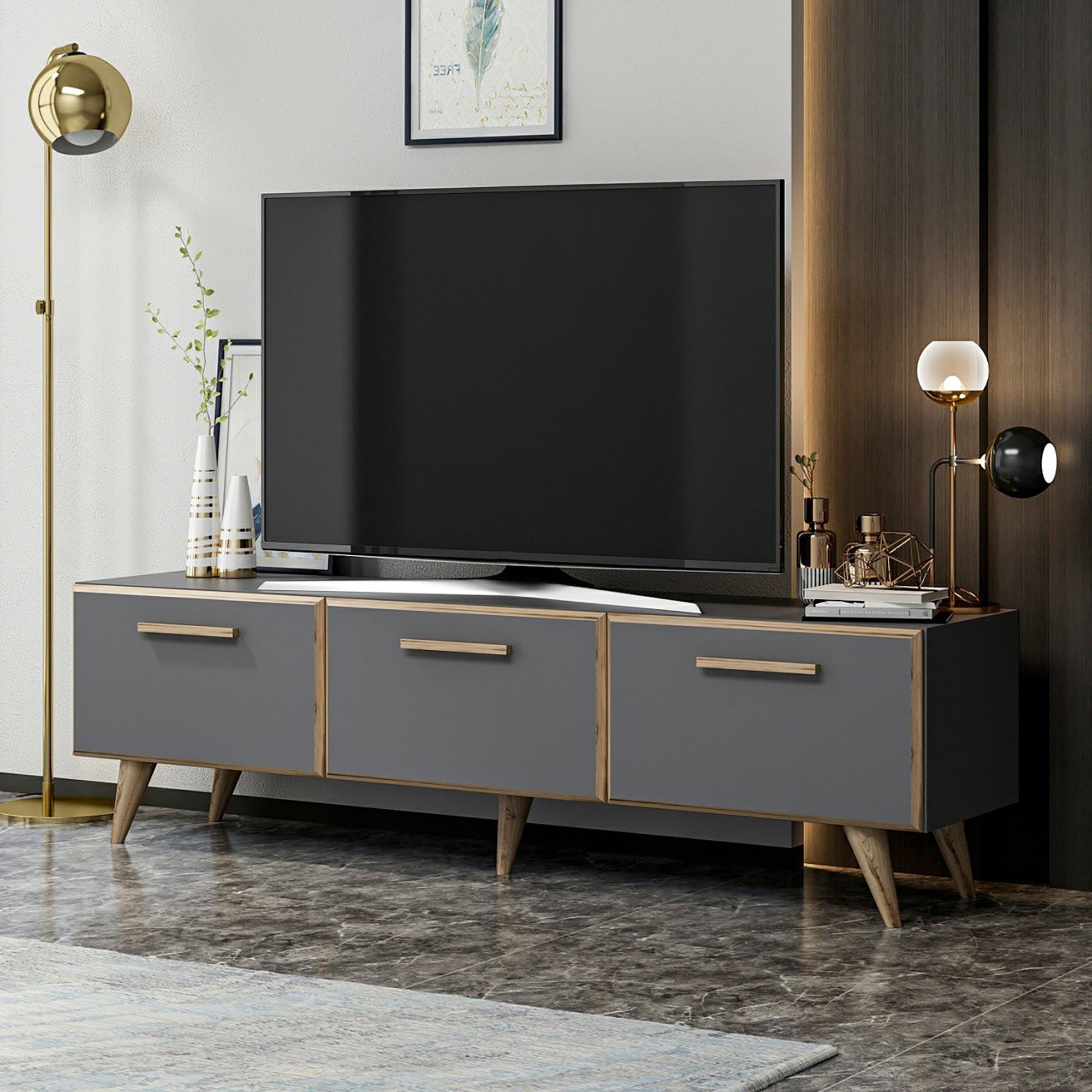 Mueble TV Brønderslev aglomerado 45 x 160 x 37 cm antracita / efecto madera  [en.casa]