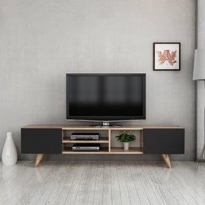 Mueble TV Brønderslev con 3 compartimientos aglomerado 45 x 160 x 37 cm -  blanco / efecto madera [en.casa]