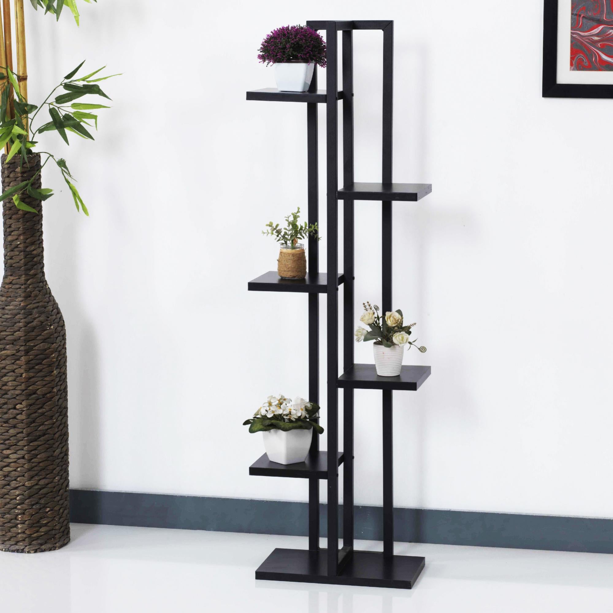 LIFA LIVING Portapiante 3 Livelli In Metallo, Nero, Design Industriale Pieghevole, Diametro 21 Cm, Perfetto Per Interni