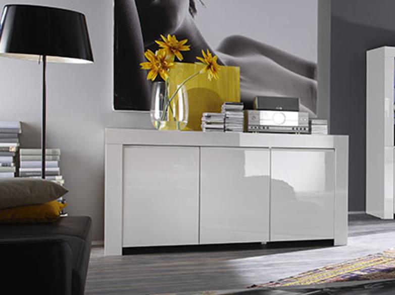 Credenza Moderna, Madia di Design, 3 ante, Bianco Lucido, Alba, Zenzero