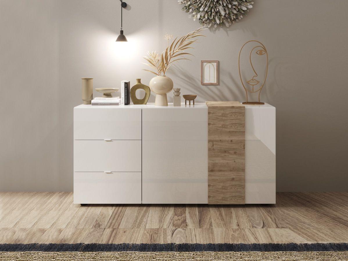 Madia moderna 2 ante 3 cassetti in Kadiz e Bianco Lucido Leroy Merlin