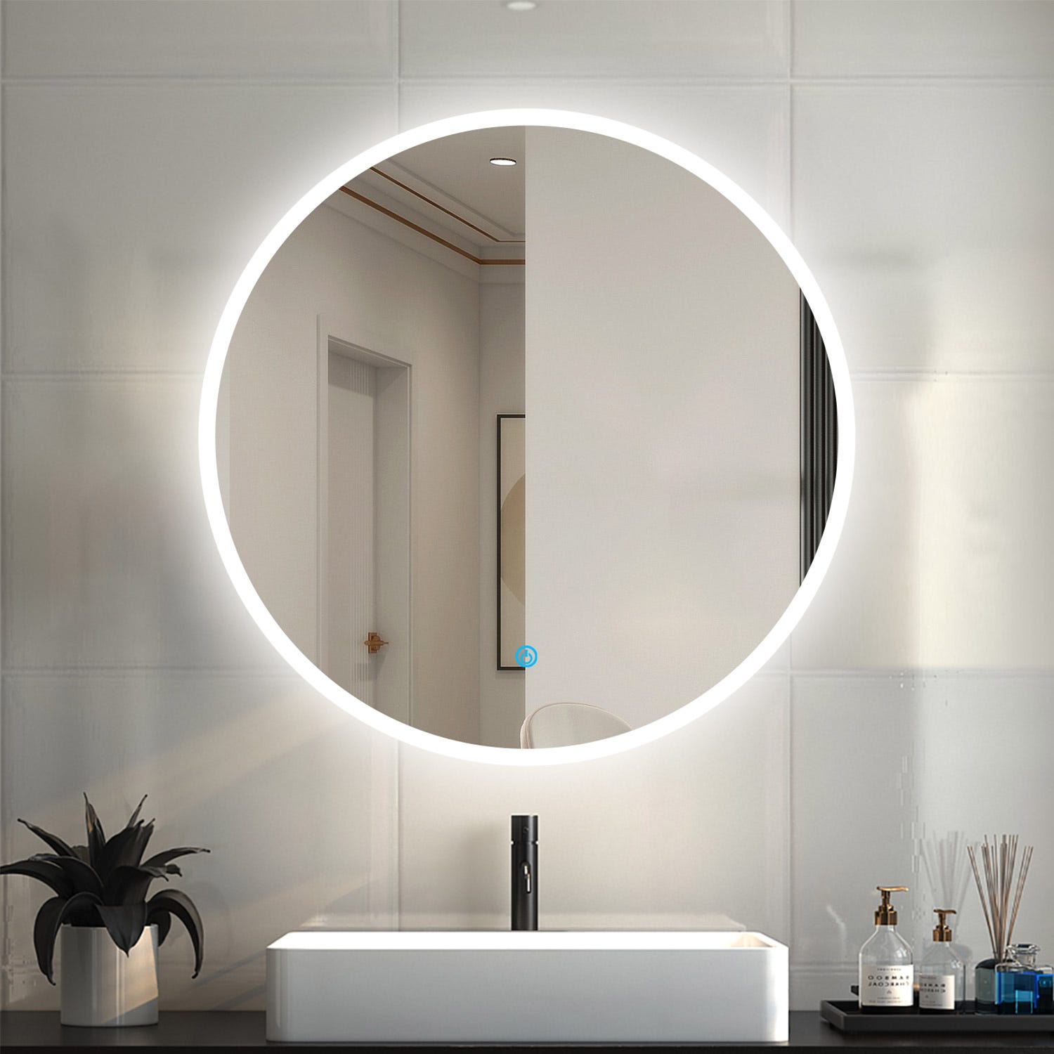 Espejo de baño Iluminación LED 70 cm de diámetro Espejo Redondo de