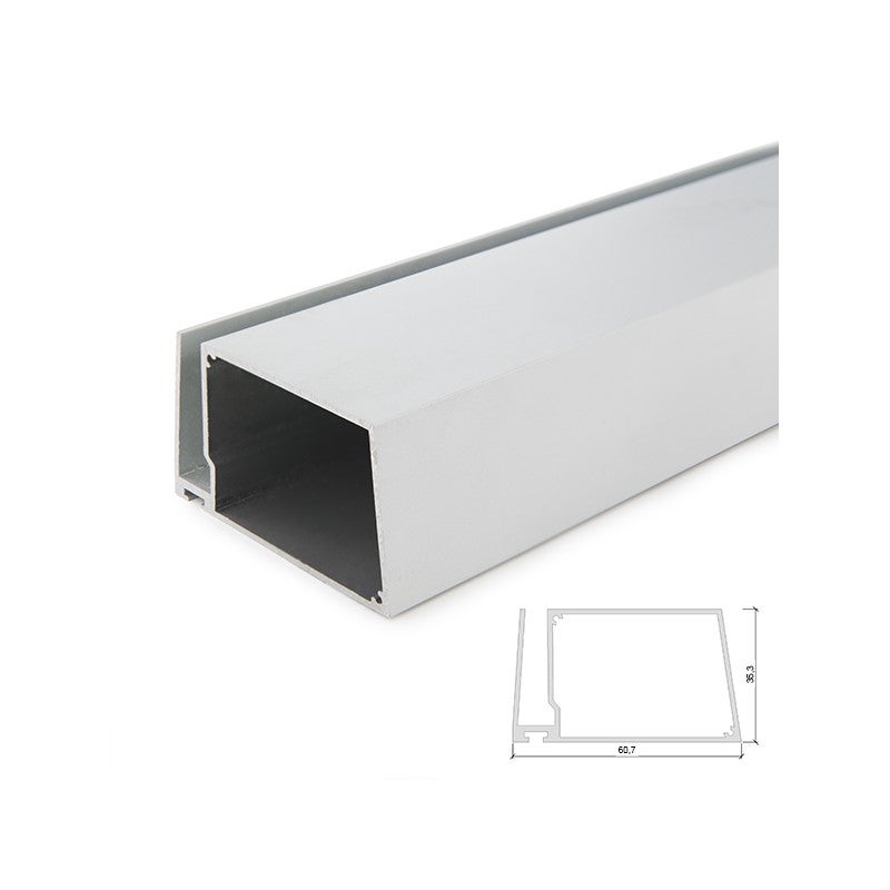 Perfíl aluminio para tira led estanterías cristal espesor 8mm - alojamiento transformador x 2m