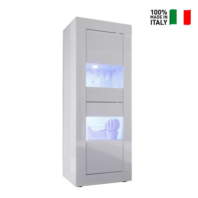 Murano Wh vitrine 2 portes verre blanc brillant salon moderne 121x166cm