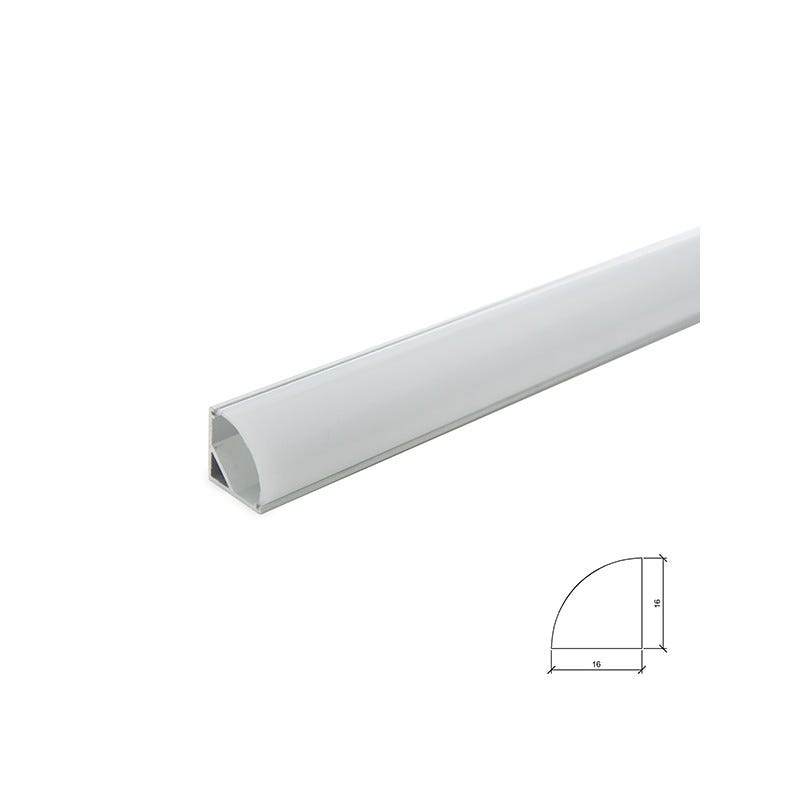 Perfil Aluminio L angular esquinas 16x16mm para tira LED - 2 metros