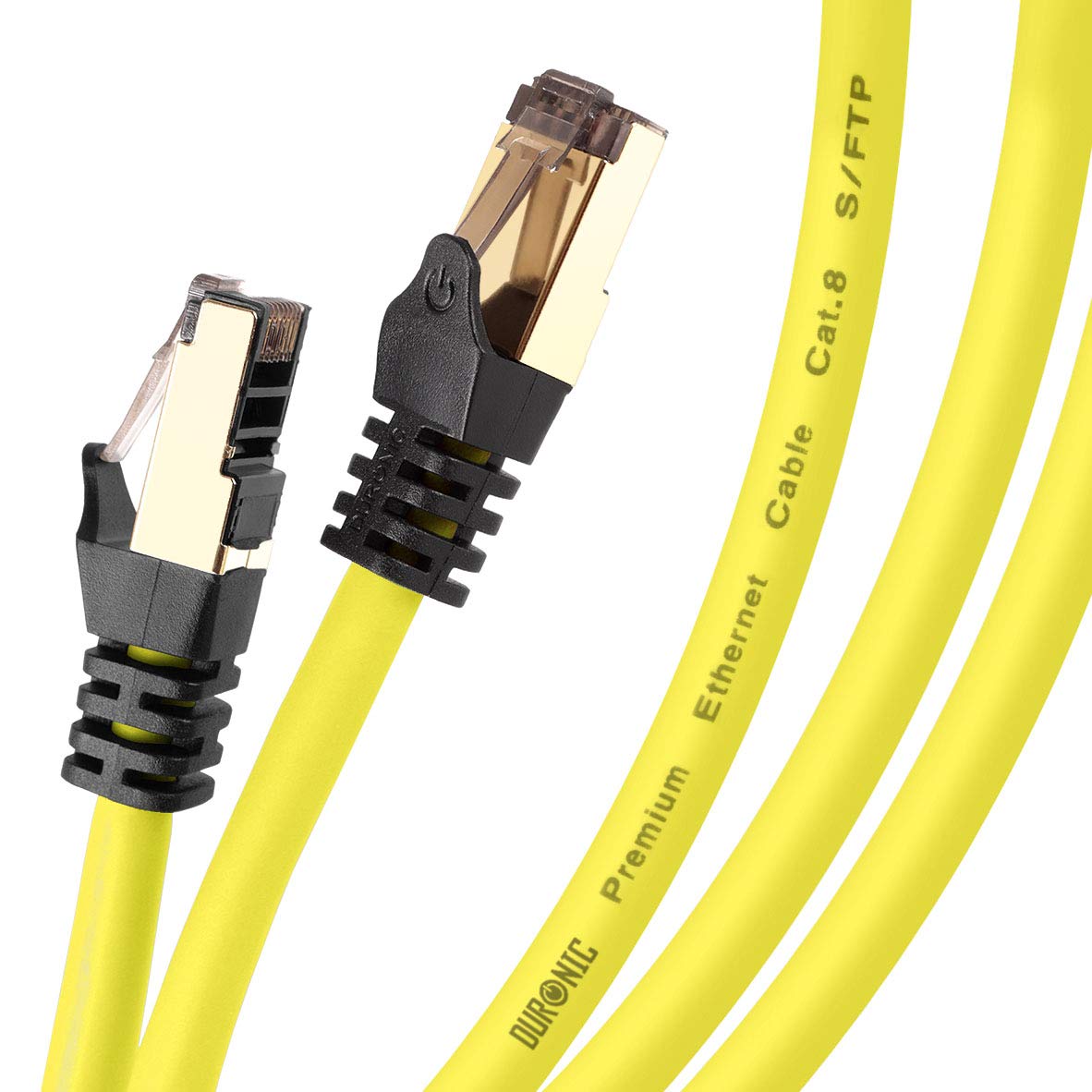 Duronic YW 5M CAT8 Cable de ethernet, Trenzado de los Pares Interno Y Conectores  RJ45, Ancho de Banda de hasta 2GHz/2000MHz, Color Amarillo y Acabado Oro