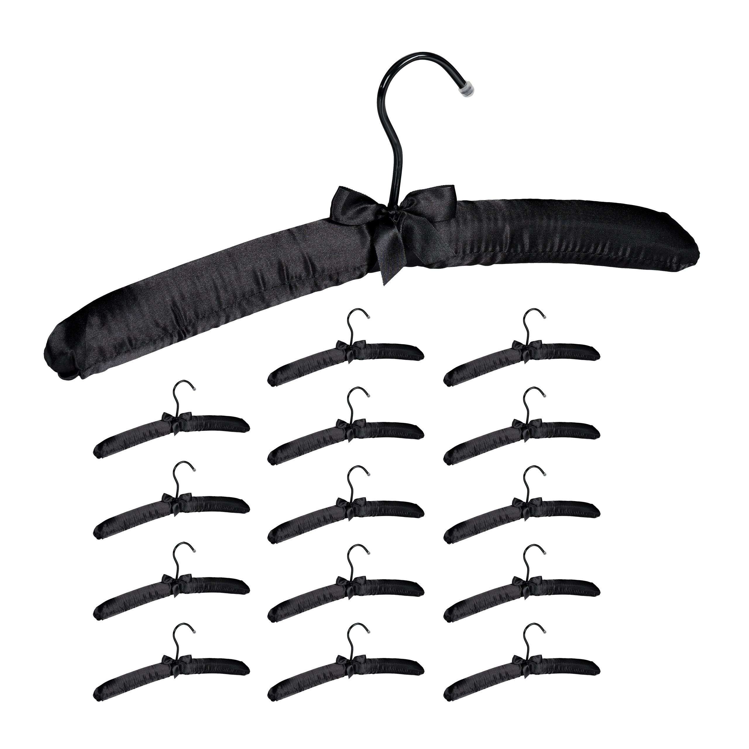 Cintre en satin, lot de 15, cintre rembourré doux, pour vestes, crochet  rotatif 360°, 38 cm, noeud décoratif, noir