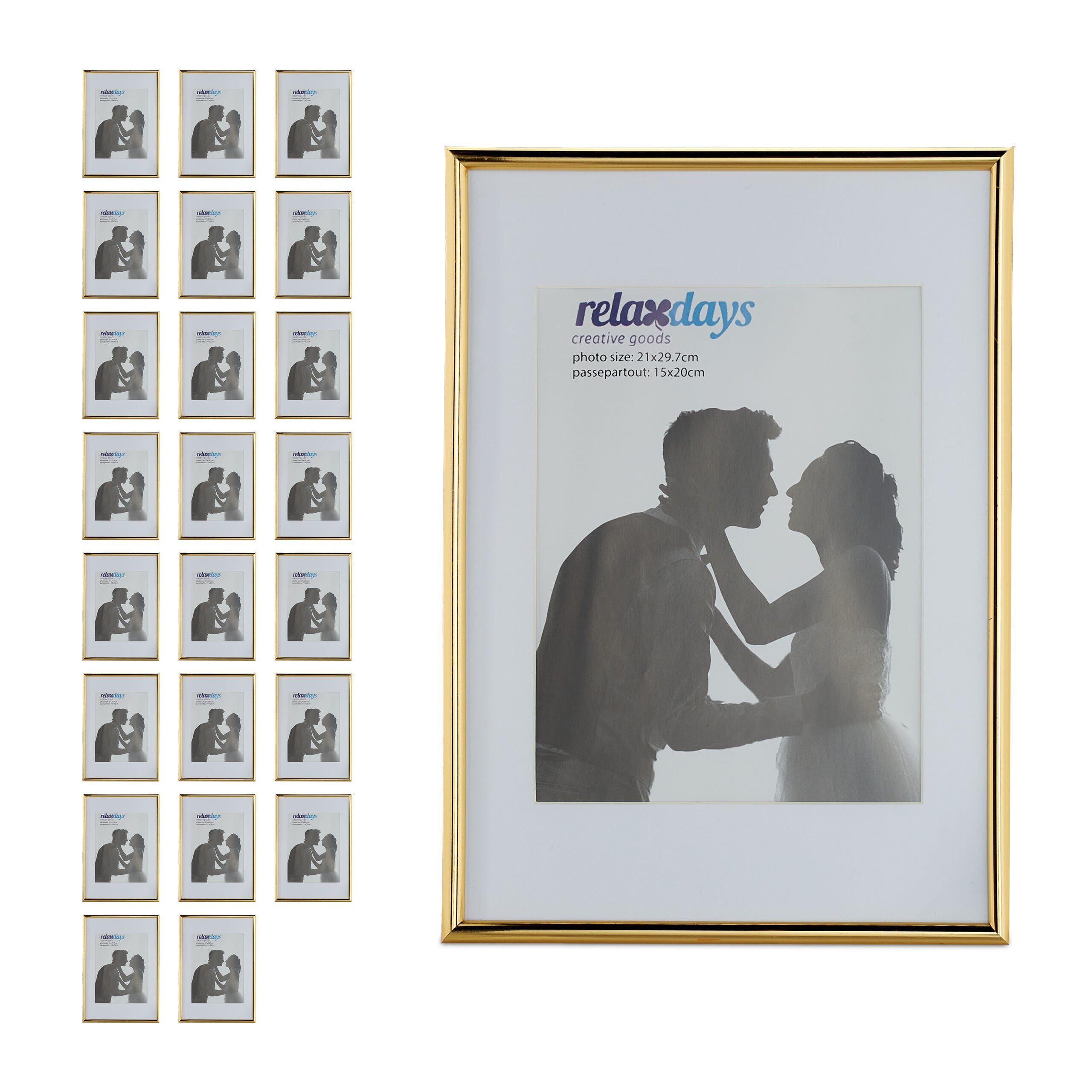 24x Cornici Portafoto, Formato A4, Passe Partout 15x20 cm, da Appoggiare o  Appendere, per Foto e Disegni, Oro Bianco
