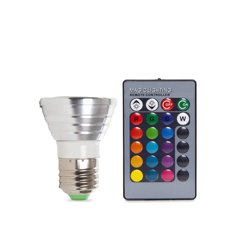 Bombilla LED E27 3W RGB Mando a Distancia 40.000H [PL187220-E27