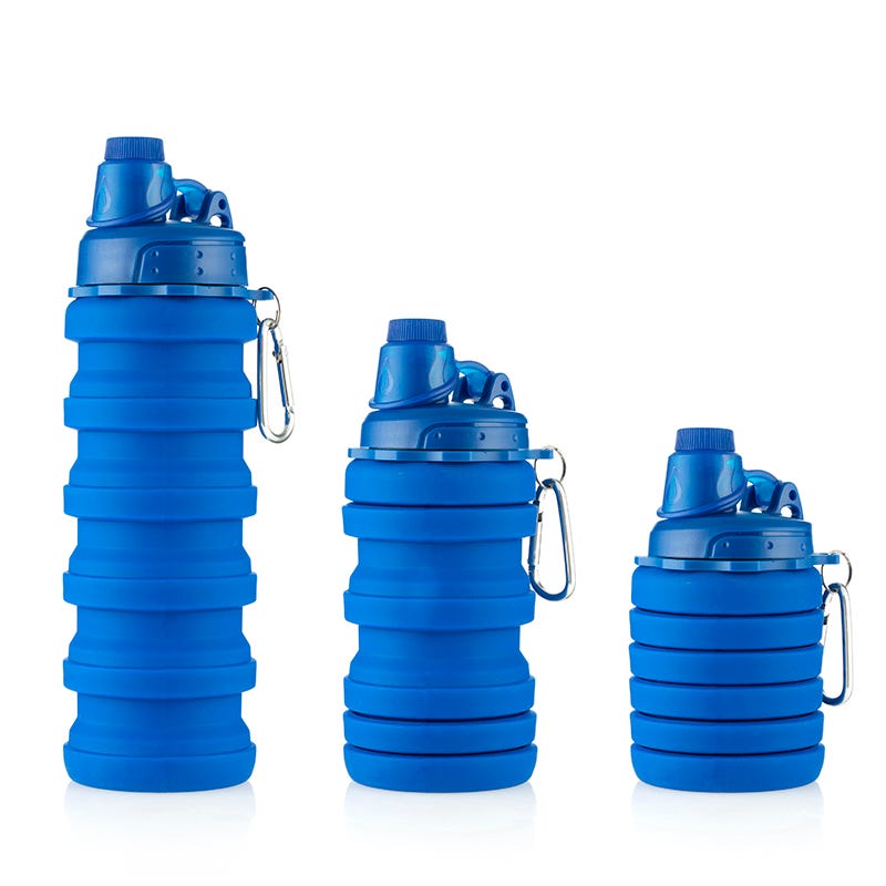 Bouteille d'eau pliable avec bouchon anti-fuite sans BPA, bleu 500ML 